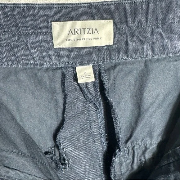 Aritzia The Limitless Pant Navy Wide Leg High Rise Linen Blend Size 8